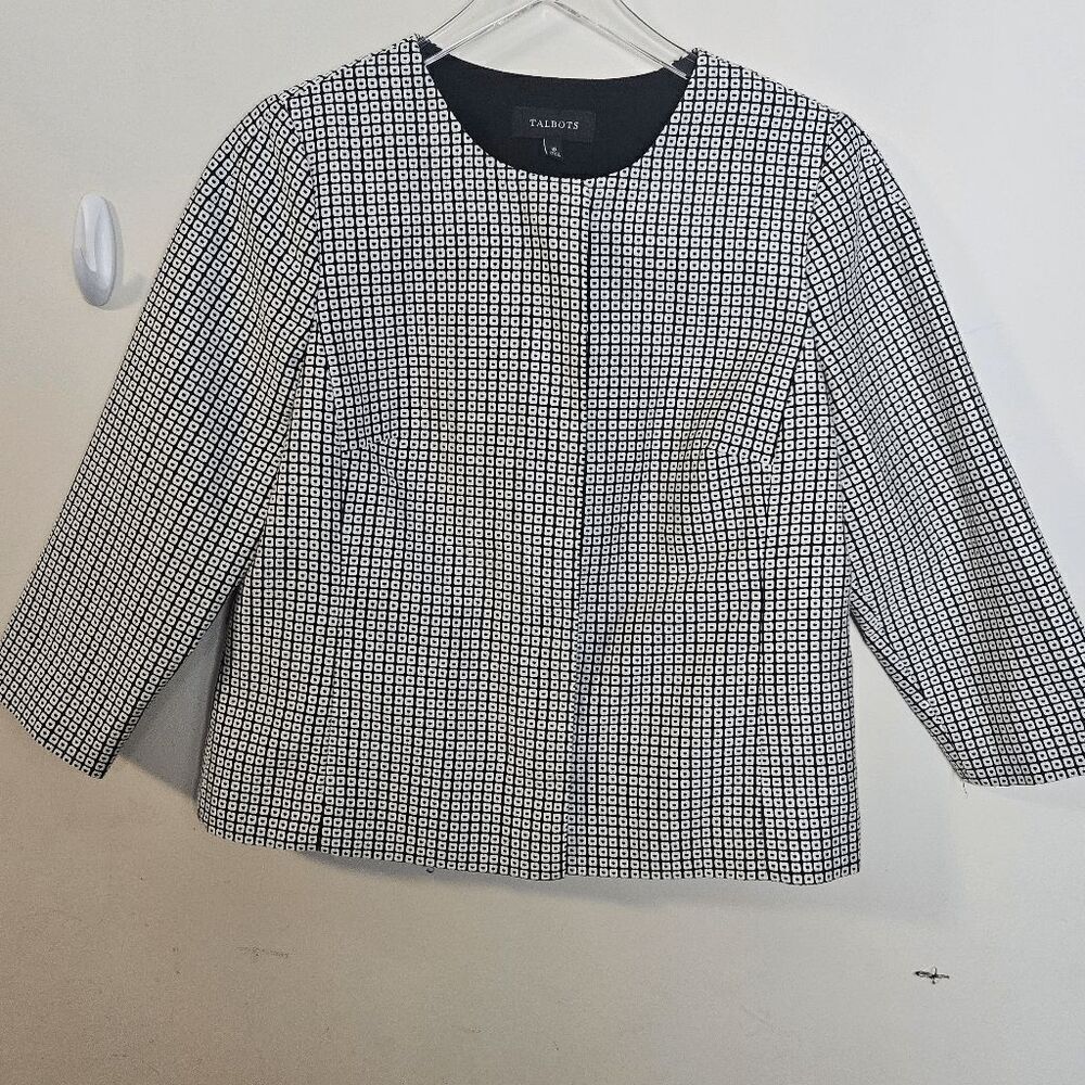Talbots Lined Jacket/Coat With Hidden Buttons Women’s Black/White Size 10